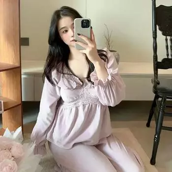 Пижама осенне-зимняя с длинным рукавом и брюками домашний костюм из двух предметов M