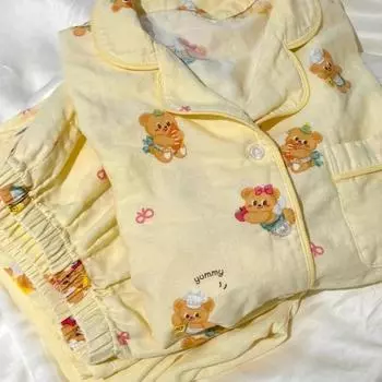 Пижама с длинным рукавом женская весна и осень новый кардиган с маленькими лацканами брюки домашняя одежда костюм S