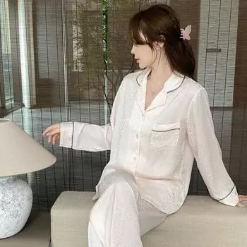 Пижама с длинным рукавом, женская жаккардовая ткань в горошек с крокодиловым узором, костюм, легкая, роскошная, высокого класса, весна и осень, новая домашняя одежда M