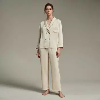 Пижама с длинными рукавами и брюками, весенние и осенние пижамы для женщин, свободные атласные женские пижамы, домашняя одежда, домашняя одежда M