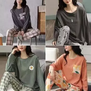 Пижама с длинными рукавами, женская, с рисунком из мультфильма, милая, можно носить на улице, домашняя одежда в клетку, простой свободный костюм XL земляничный