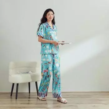 Пижама с героями мультфильмов, комплект женских брюк с короткими рукавами, принт на тему цирка, милые дамы могут носить домашнюю одежду на улице M