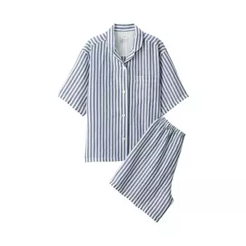 Пижама с короткими рукавами из льна MUJI Naturally Derived Cool Touch Lyocell FDB06A3S Navy Stripe L для женщин