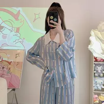 Пижама с кукольным воротником, женская, с длинным рукавом, весна и осень, новый, милый кролик, сад, домашняя одежда, костюм, лето M