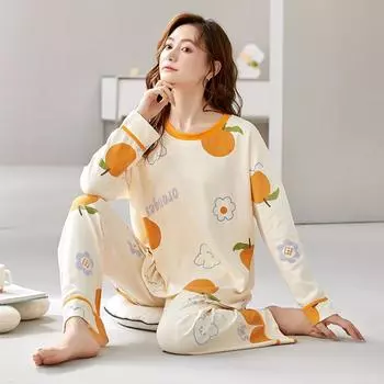 Пижама с медведем для женщин, милая, кавайная, с длинными рукавами, длинные брюки, осень-зима, хлопковая женская пижама, пуловер, пижама для девочек, мягкая M