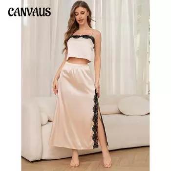 Пижама с подтяжками женская весна-лето без рукавов топ с юбкой костюм домашняя одежда S шампанского