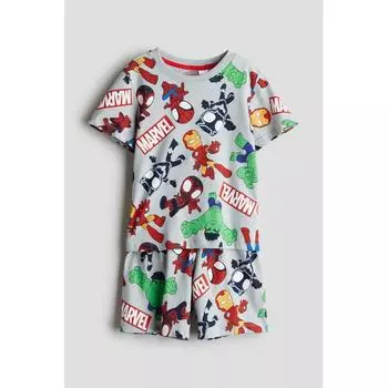 Пижама с принтом HM светло-серая Marvel Comics