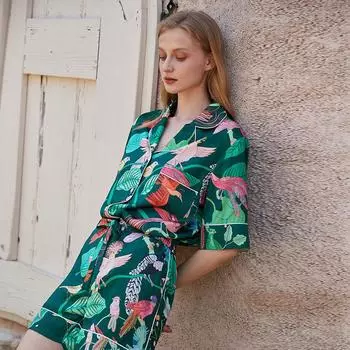 Пижама с рисунком попугая в японском стиле, женская летняя, новая, сладкая, Ins, свободная, с короткими рукавами, для дома S