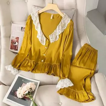 Пижама с V-образным вырезом, женский пижамный комплект из 2 предметов, пижамы из вискозы, повседневные рубашки, брюки, нижнее белье, мягкая пижама, повседневная одежда M