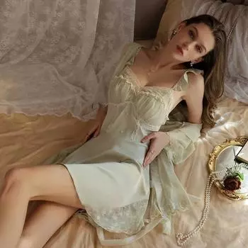 Пижама сексуальная женская ночная рубашка комплект ночная рубашка на подтяжках с бюстгальтером пижама женская сетчатый халат M