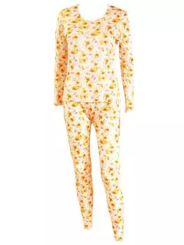 Пижама шелковая стрейч с цветочным принтом, подарочный комплект с длинными рукавами, верхняя и нижняя части, домашняя одежда M, оранжевый [Yumekairou] для женщин 100% оранжевый