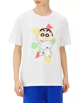 Пижама Shiro Shinnosuke Nohara с коротким рукавом и принтом персонажей, белая [Crayon Shinchan] Футболка Shin-chan для мужчин белый