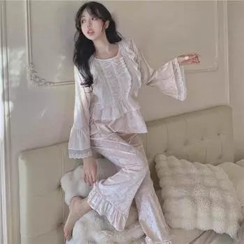 Пижама Sweet Princess, бархатная пижама, женская осенне-зимняя пижама с длинным рукавом, повседневная ночная рубашка, пижамный комплект, свободная домашняя одежда M розовый