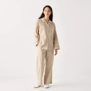 Пижама Uniqlo из хлопковой смеси с длинными рукавами в полоску 30 NATURAL/WOMEN 3XL