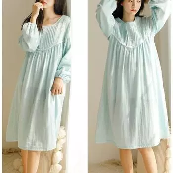 Пижама в стиле принцессы из чистого хлопка для женщин, весна и осень, ночная рубашка с длинными рукавами для девочек, новая свободная повседневная пижама M жёлтый