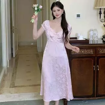 Пижама в стиле принцессы, сексуальное летнее платье из ледяного шелка для женщин, сексуальное, чистое, домашнее, верхнее, тонкое, стильное S