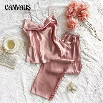 Пижама весна и лето подтяжки длинные брюки костюм мода сексуальный тонкий срез имитация шелка домашняя одежда S хаки