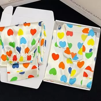 Пижама женская атласная пижама с длинными рукавами пижамный костюм с цветочным принтом высококачественный ледяной шелк можно носить на улице домашняя одежда пижама M