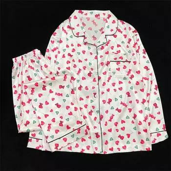 Пижама женская атласная пижама с длинными рукавами пижамный костюм с цветочным принтом высококачественный ледяной шелк можно носить на улице домашняя одежда пижама M