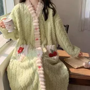 Пижама, женская домашняя одежда, зимнее новое коралловое бархатное полотенце для лица, удобное, милое, повседневное, простое, свободное, большого размера M