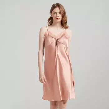 Пижама женская из шелка Mulberry, 19 мм, шелковая юбка на подтяжках, кружевной бант, короткая ночная рубашка с открытой спиной, женская сексуальная пижама, пижама M