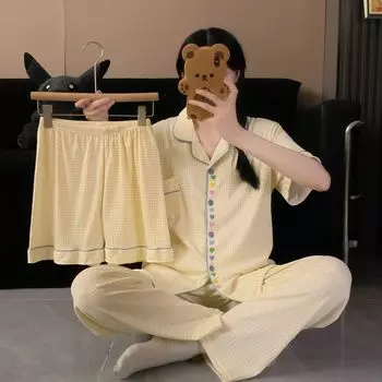 Пижама женская, летняя, больших размеров, свободная и тонкая, минималистичная уличная домашняя одежда, комплект из трех предметов M