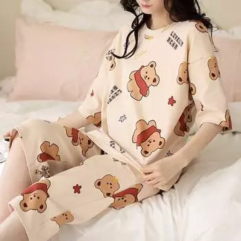 Пижама женская летняя Seven Pants Cute Star Bear с короткими рукавами свободная большого размера женская домашняя одежда можно носить снаружи L
