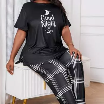 Пижама женская летняя свободная удобная пижама с коротким рукавом и принтом 1XL