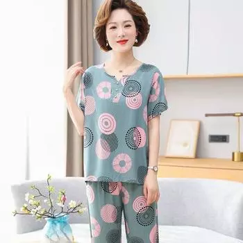 Пижама женская, летняя тонкая, с короткими рукавами, весенне-летний комплект домашней одежды для мам среднего возраста, комплект из двух предметов XL
