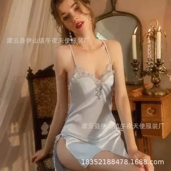 Пижама женская однотонная, с открытой спиной и перекрестными боками, для частного дома, с юбкой на подтяжках Pure Desire Wind 1684 M