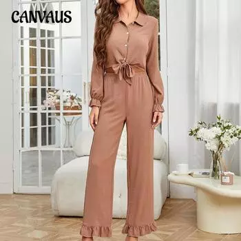 Пижама женская осенне-зимняя кардиган с оборками и длинными рукавами, брюки, костюм для дома S хаки