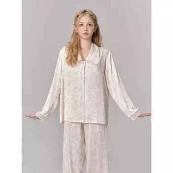 Пижама женская осенняя новая атласная с длинным рукавом комплект домашней одежды женская весна и осень свободный M