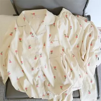 Пижама женская с цветочным принтом, комплект одежды для сна, мягкая, удобная, с длинными рукавами и штанами, пижама из 2 предметов, нижнее белье, женский домашний костюм L