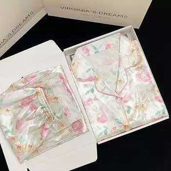 Пижама женская с длинными рукавами пижама костюм с цветочным принтом высококачественная можно носить на улице домашняя одежда пижама M