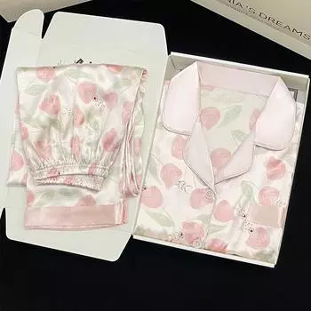 Пижама женская с длинными рукавами пижама костюм с цветочным принтом высококачественная можно носить на улице домашняя одежда пижама M