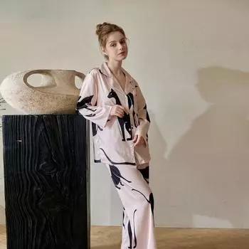 пижама женская с длинными рукавами, розовая с принтом женская весенняя тонкая домашняя одежда M розовый