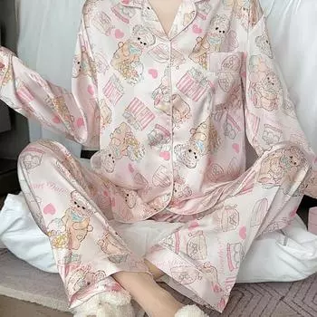 Пижама женская с принтом «торт, маленький медведь» с рисунком, милая, милая, Harajuku Lounges, осень, новая ночная одежда M