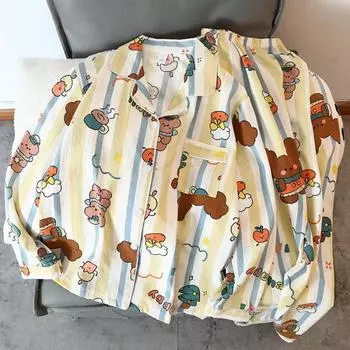 Пижама женская с рисунком медведя вишни Kawaii Harajuku Cute Y2K для женщин с длинным рукавом и эластичной талией, пижамы XXL