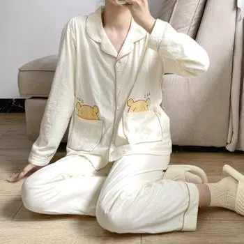 Пижама женская с рисунком, повседневная, с отворотами, длинными рукавами и брюками, комплект из двух предметов, новая домашняя одежда, шелковая пижама для женщин M