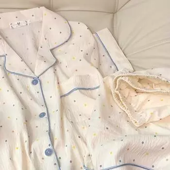 Пижама женская в горошек с принтом, одежда для сна, хлопковый пижамный комплект, топ и шорты, комплект из 2 предметов, повседневный, удобный домашний костюм, наряды, милые M