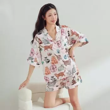 Пижама, женский костюм из тонкого шелка с рисунком из мультфильмов, шорты с короткими рукавами, высококачественная домашняя одежда, для ношения на открытом воздухе M