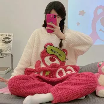 Пижама, Зимний теплый комплект из двух предметов, Домашняя одежда, Домашняя одежда, Милая и удобная пижама с героями мультфильмов M