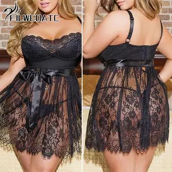 Пижамное платье, кружевная большая пижама, забавное нижнее белье больших размеров L