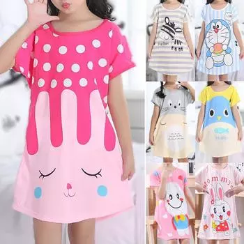Пижамное платье с мультяшным принтом для девочек, летняя ночная рубашка с короткими рукавами, детская домашняя одежда 8