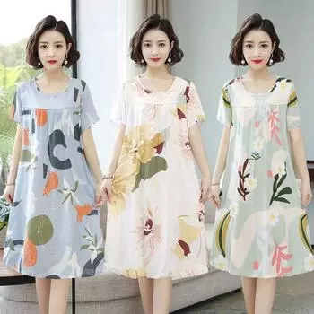 Пижамное платье, женское летнее длинное платье с короткими рукавами, пижамное платье из искусственного хлопка для мамы L
