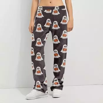 Пижамные брюки Домашняя одежда Повседневные Брюки на кулиске с эластичной талией Удобные Прямые Брюки для йоги Свободные L чёрный