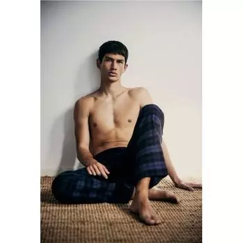 Пижамные брюки HM Flannel темно-синие XS