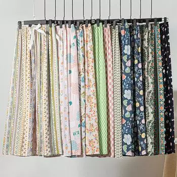 Пижамные брюки из хлопка и шелка, женские летние тонкие широкие брюки, весна и осень, можно носить на улице, свободные брюки для дома с кондиционером, длинные брюки на девять минут average size