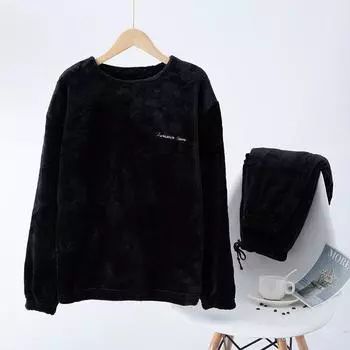 Пижамные комплекты для сна Рубашки + брюки 2 шт. Толстые бархатные винтажные ветрозащитные половеры Зима-Осень Теплая одежда Костюмы Повседневные брюки Куртка для мужчин L коричневый