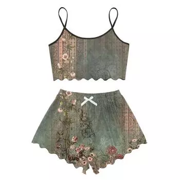 Пижамные комплекты для женщин, мягкие комплекты домашней одежды из двух предметов, топы без рукавов, шорты, одинаковые пижамы, одежда для сна L армия зеленый